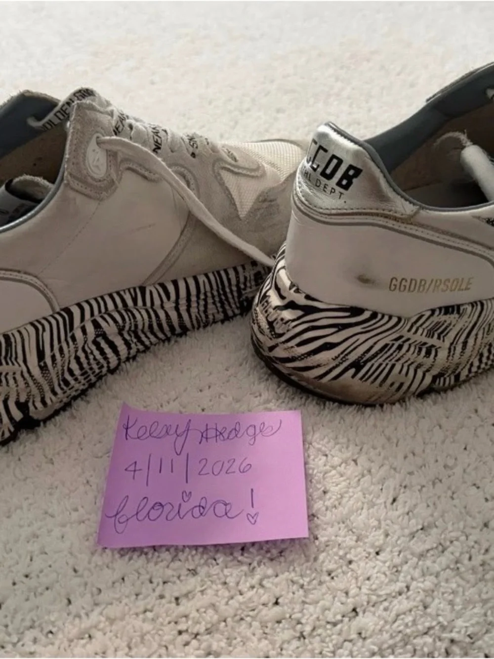 Golden Goose Swarovski Crystal White Sneakers with Zebra-Print Sole - Picture 6 of 7